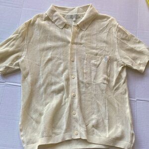 UO Standard Cloth Mesh Shirt S Urban Outfitters Off White button collar sweater